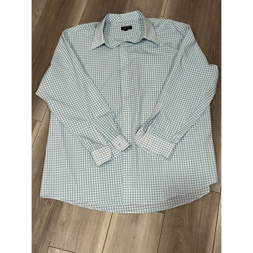 Men’s Club Room LS Light Blue And White Check Button Down Size 18.5-34/35 #347-L - Picture 2 of 4